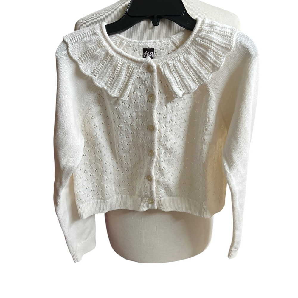 Tea XL girls white knit cardigan sweater